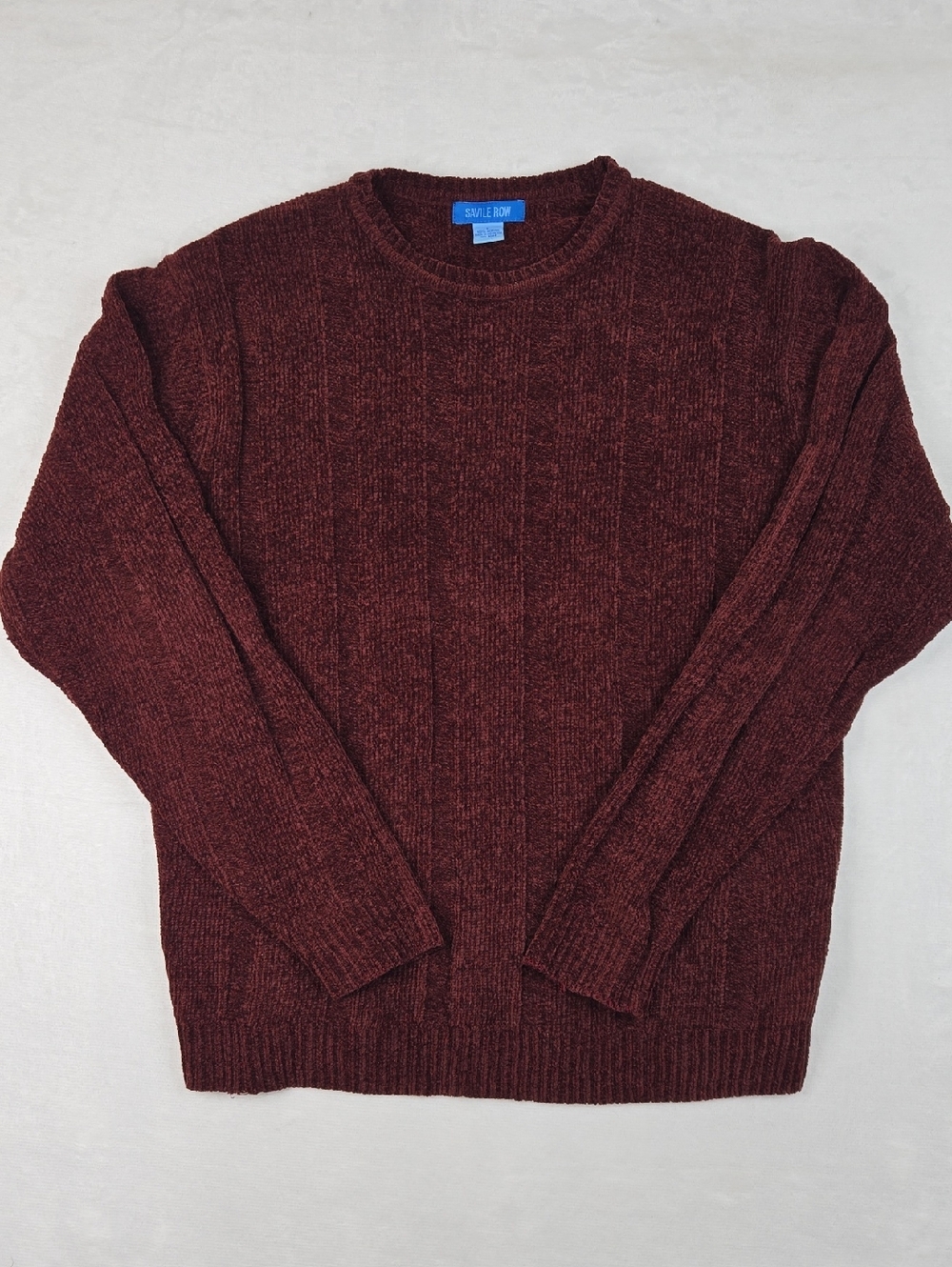 Saville Row Mens Maroon Ribbed Knit Crew Neck Long Sleeve Chenille Sweater Large